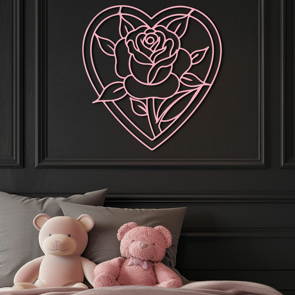 Heart Rose Silhouette Metal Wall Art β Romantic Flower Design - KAFGP034