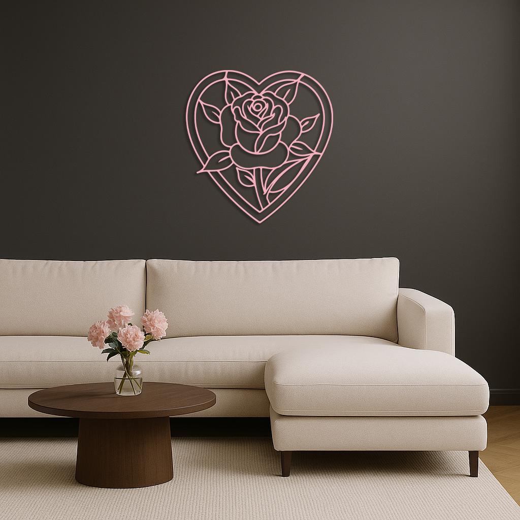 Heart Rose Silhouette Metal Wall Art β Romantic Flower Design - KAFGP034