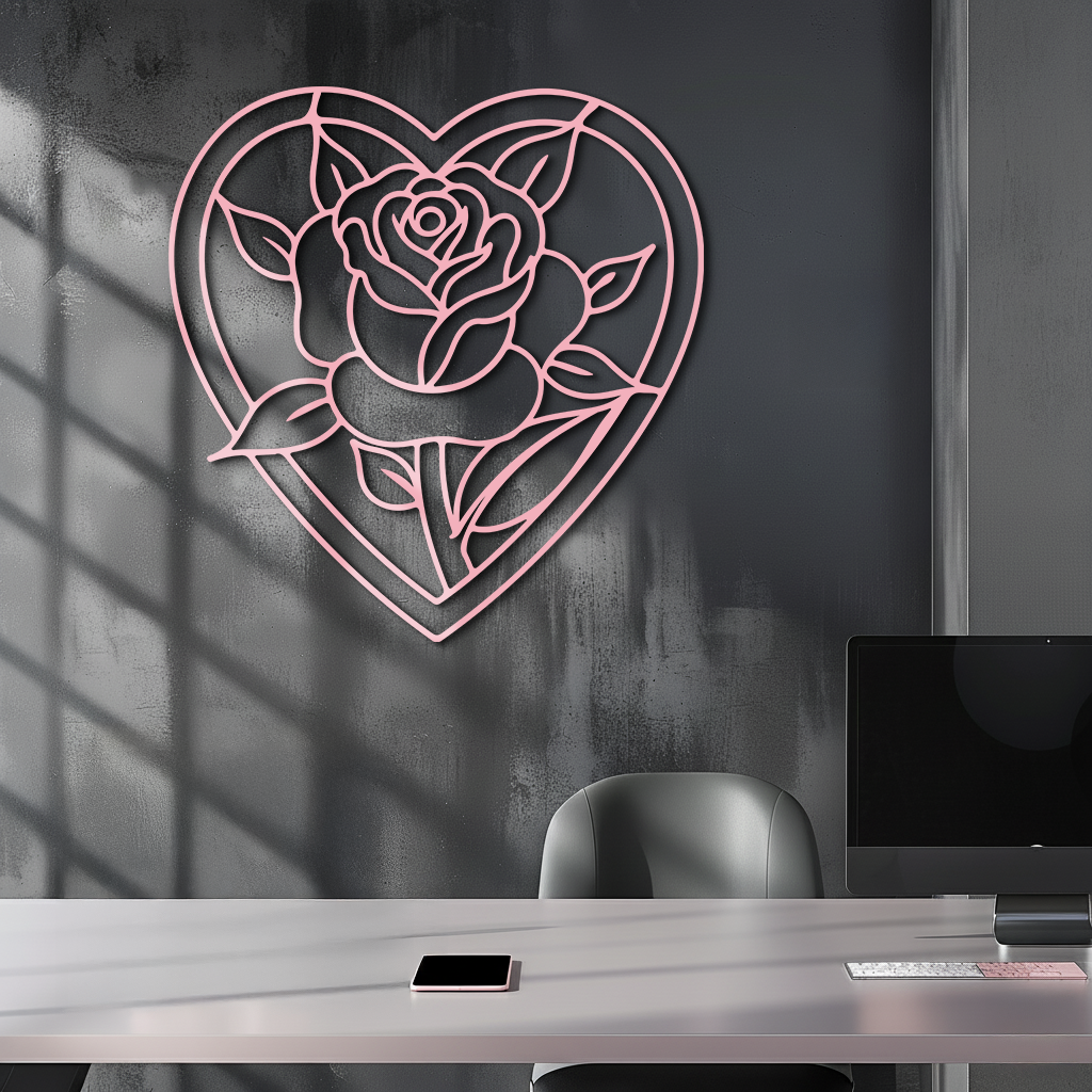 Heart Rose Silhouette Metal Wall Art β Romantic Flower Design - KAFGP034