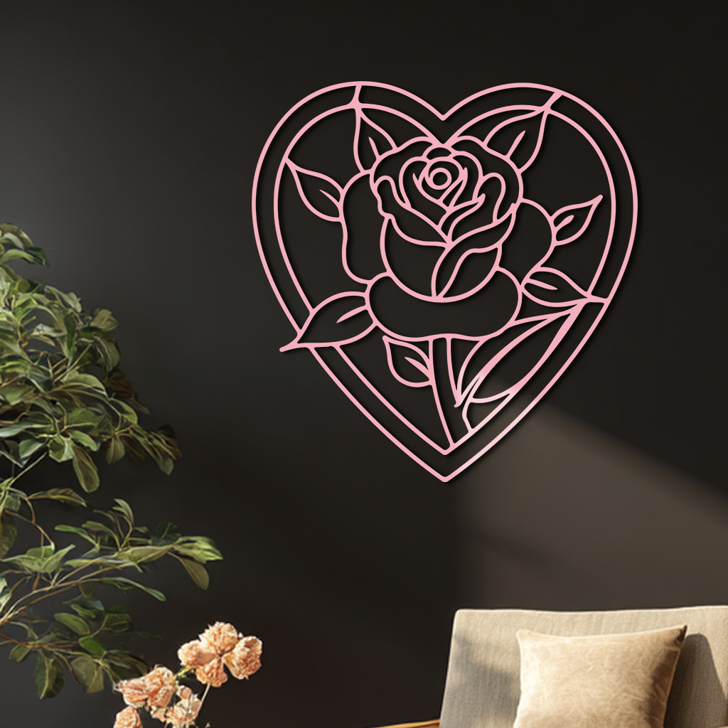 Heart Rose Silhouette Metal Wall Art β Romantic Flower Design - KAFGP034
