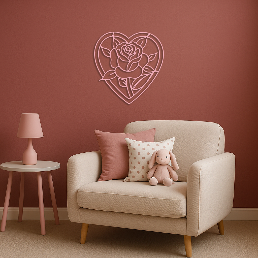 Heart Rose Silhouette Metal Wall Art β Romantic Flower Design - KAFGP034