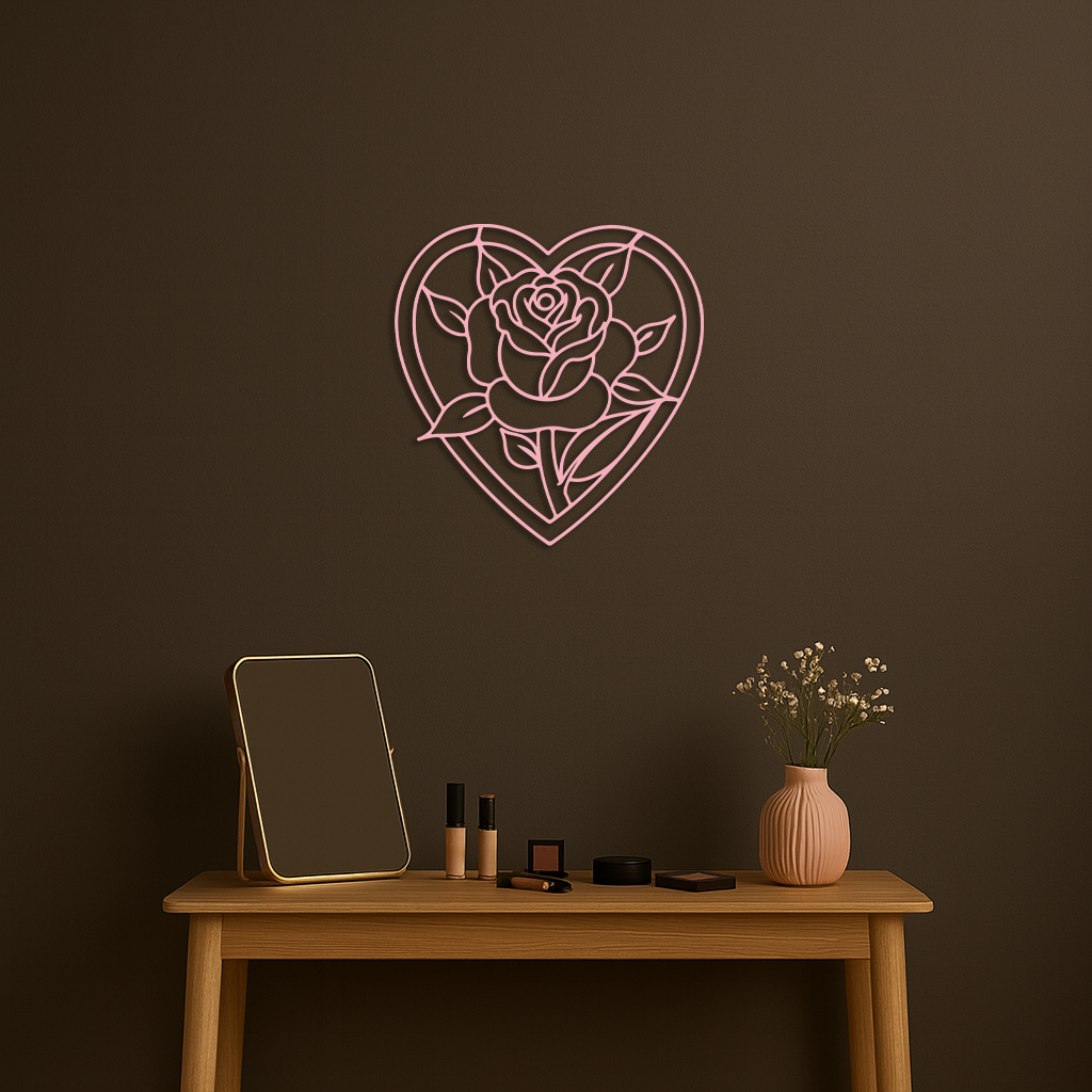 Heart Rose Silhouette Metal Wall Art β Romantic Flower Design - KAFGP034