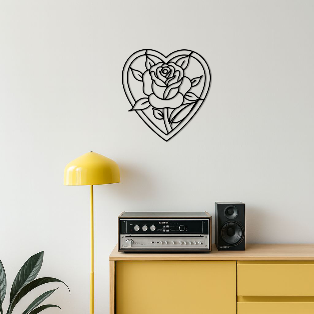 Heart Rose Silhouette Metal Wall Art β Romantic Flower Design - KAFGP034