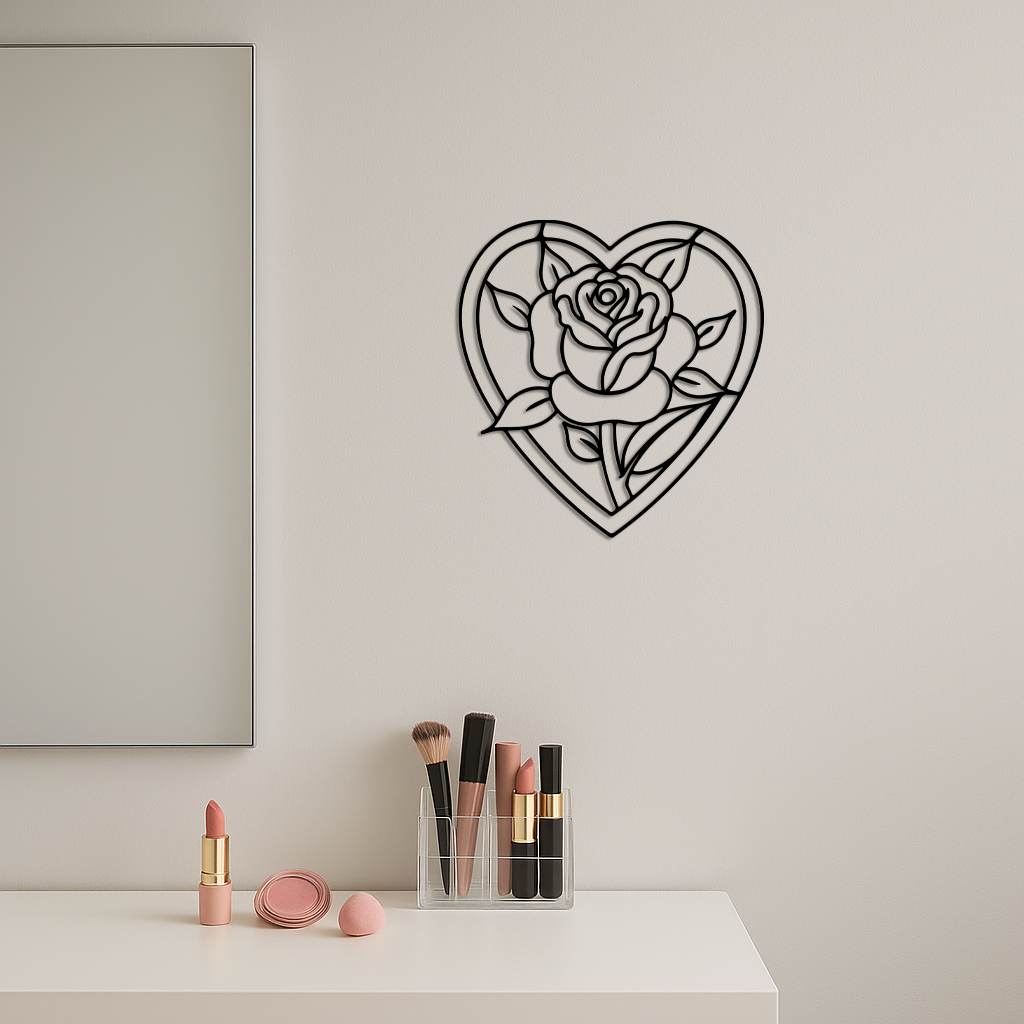 Heart Rose Silhouette Metal Wall Art β Romantic Flower Design - KAFGP034