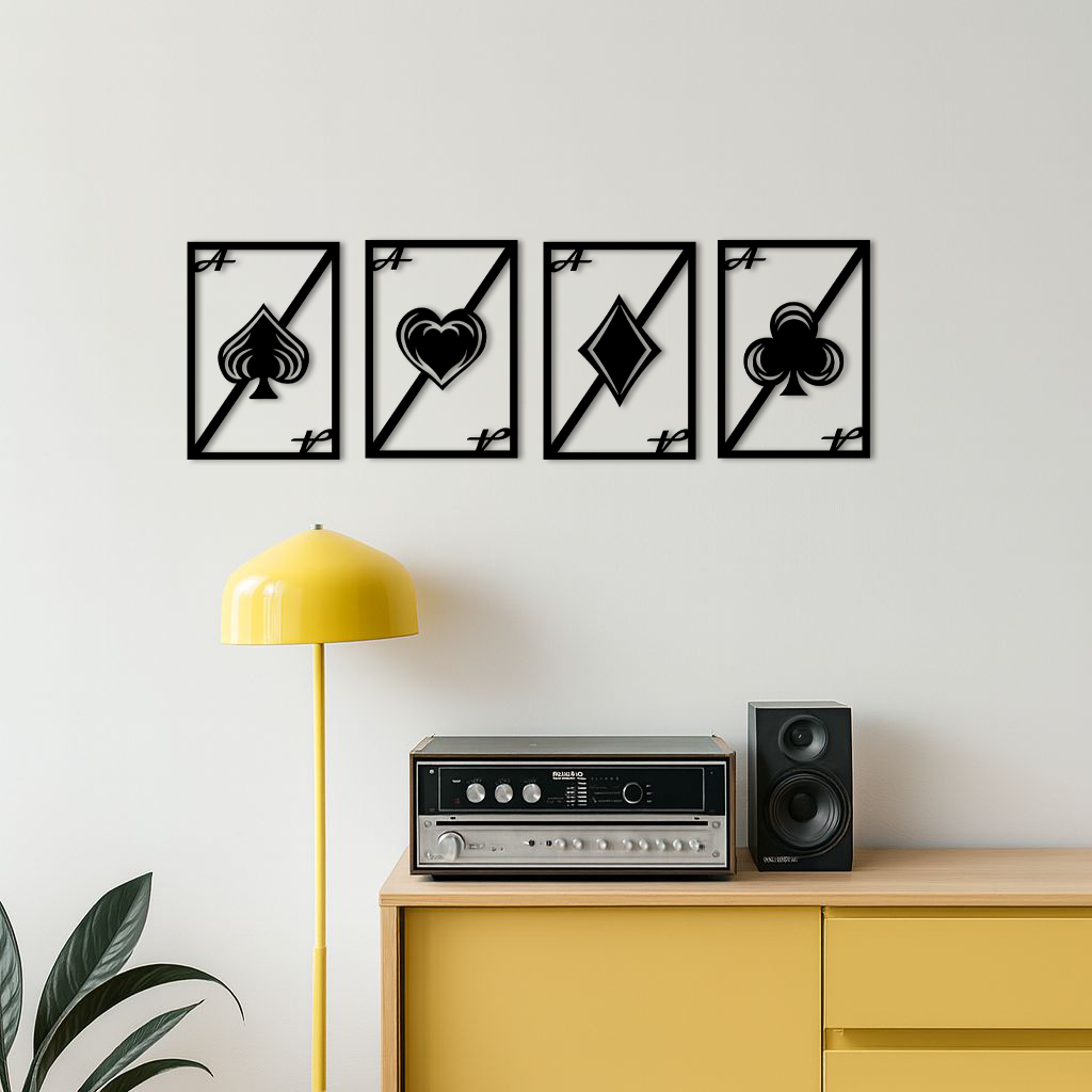 Playing Cards Silhouette Metal Wall Art β Poker Aces Design - KAFGP037