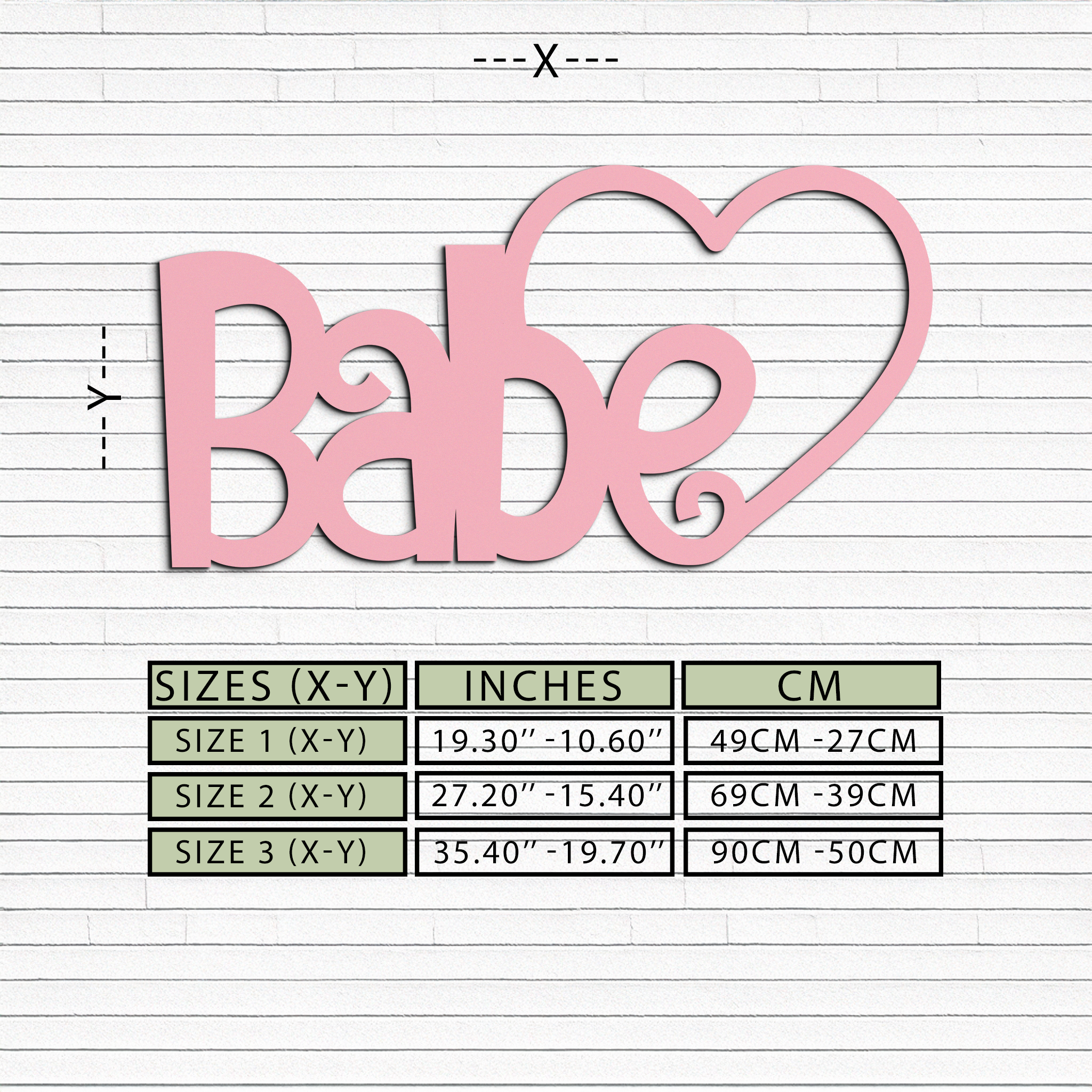 Babe Heart Silhouette Metal Wall Art β Modern Typography Design - KAFGP045