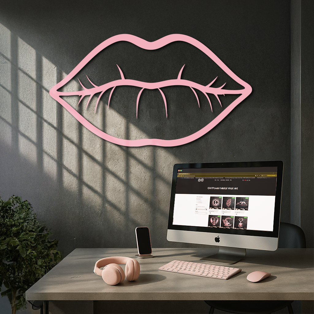 Lips Silhouette Pink Metal Wall Art – Modern Home Decor - KAFGP175