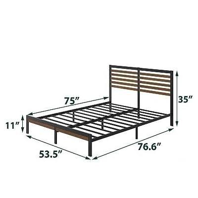 Full Metal Platform Bed Frame with Bamboo Wood Slat Headboard and Footboard - PRHOMZ
