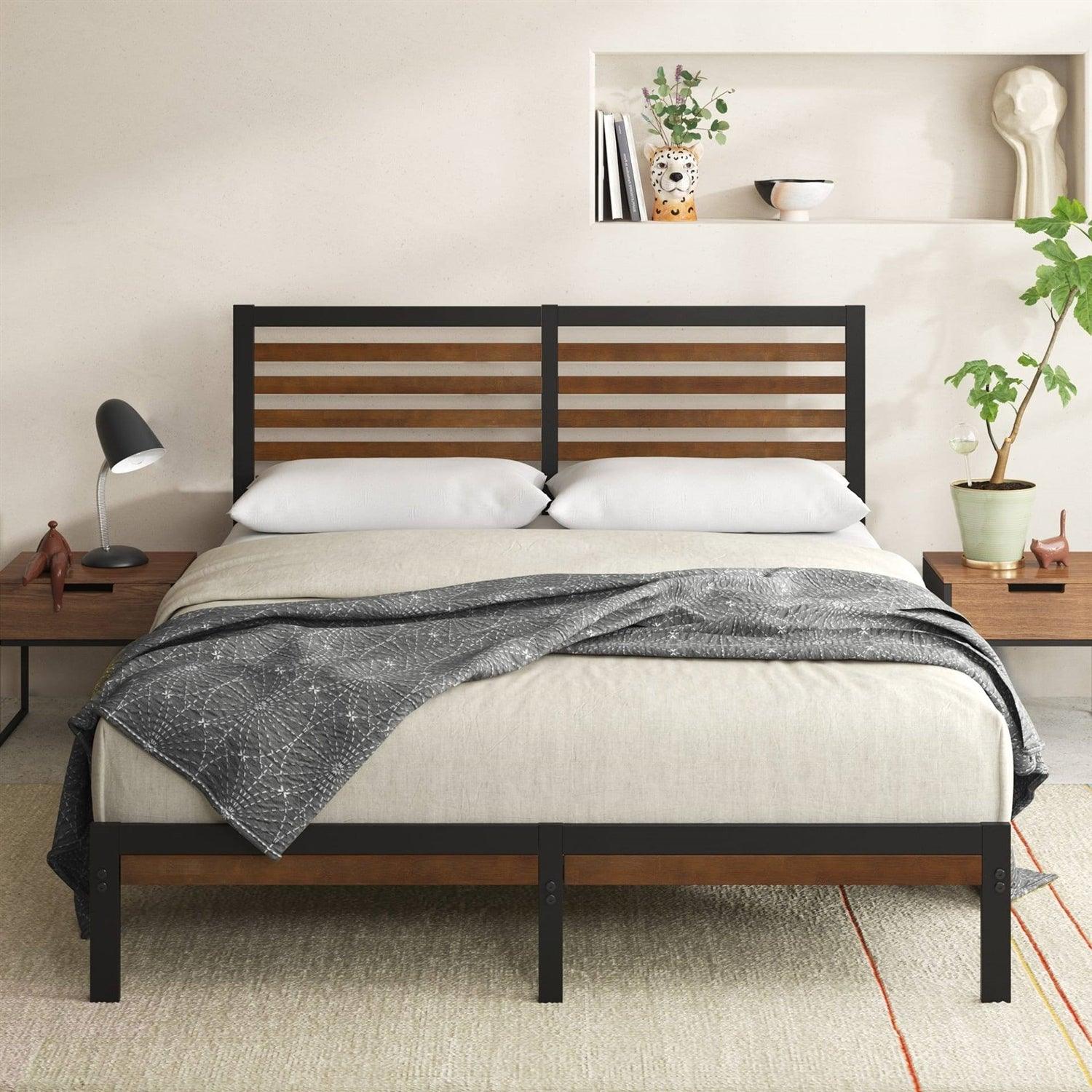 King Size Eco Friendly Bamboo Metal Platform Bed Frame - PRHOMZ
