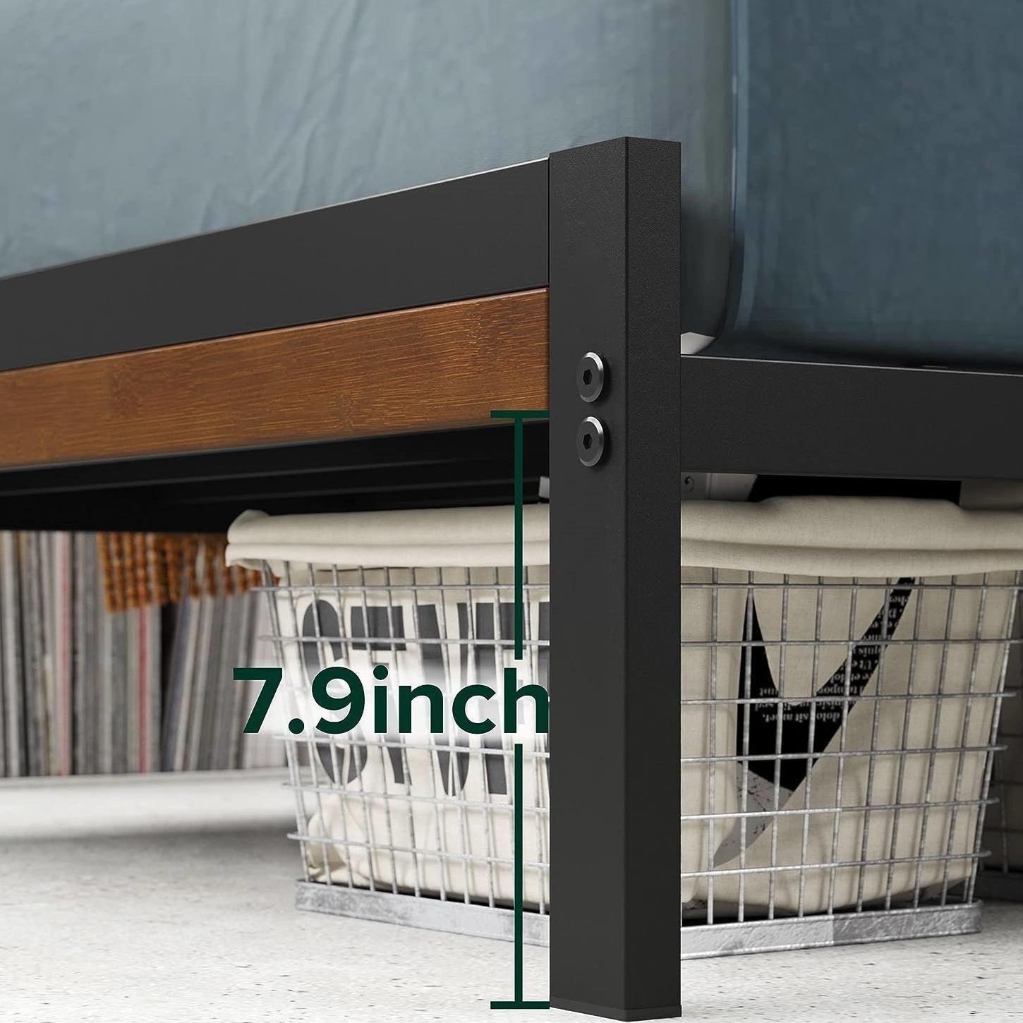 Twin Metal Platform Bed Frame with Bamboo Wood Slatted Headboard and Footboard - PRHOMZ