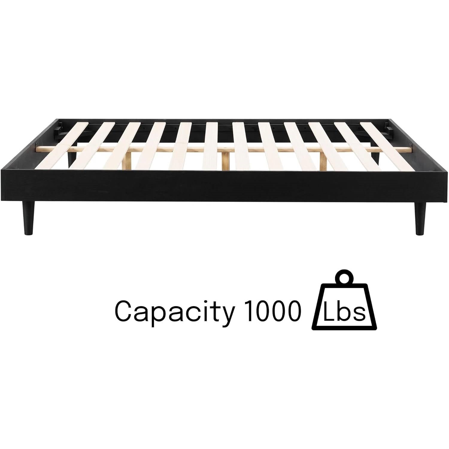 King size Mid-Century Modern Platform Bed Frame in Black Wood Finish-3