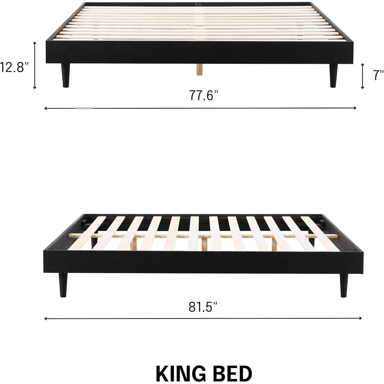 King size Mid-Century Modern Platform Bed Frame in Black Wood Finish-4