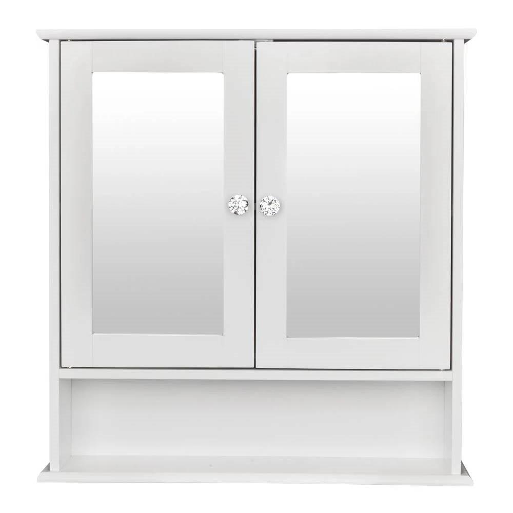 2-Door Wall Mounted Bathroom Medicine Cabinet with Mirror in White - PRHOMZ
