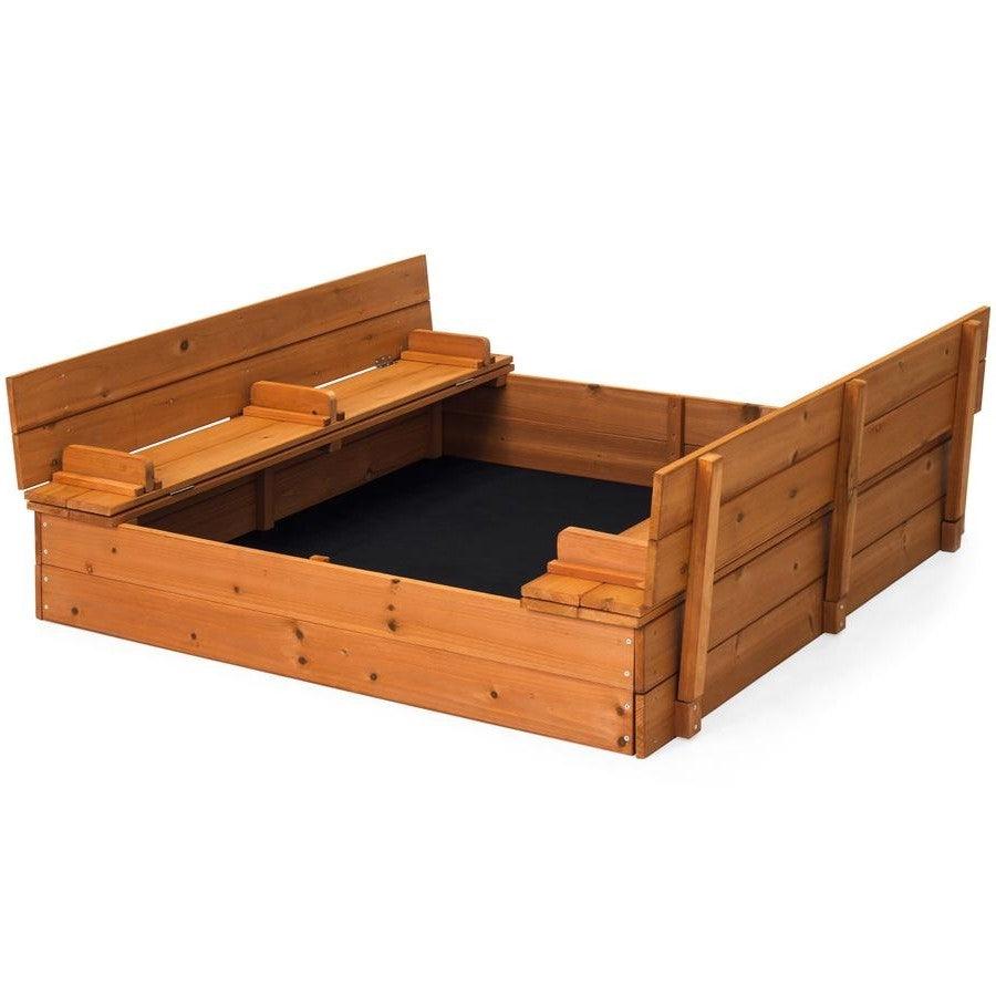Sturdy Brown Cedar Kids Complete Seated Bench Sandbox - PRHOMZ
