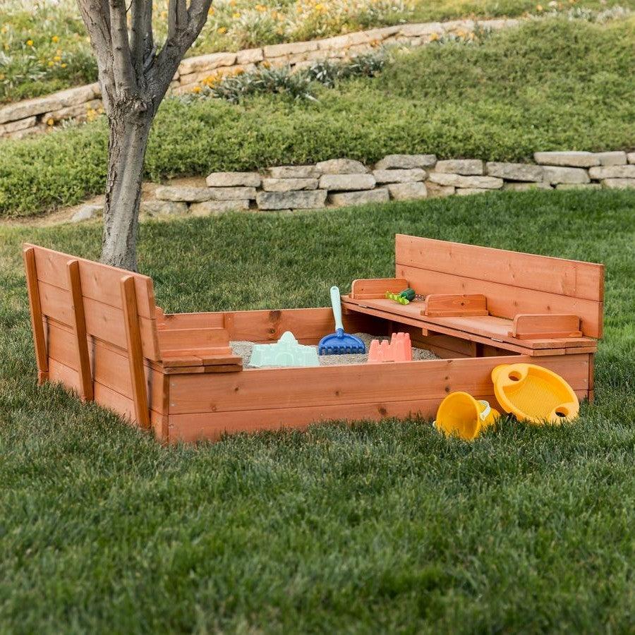 Sturdy Brown Cedar Kids Complete Seated Bench Sandbox - PRHOMZ