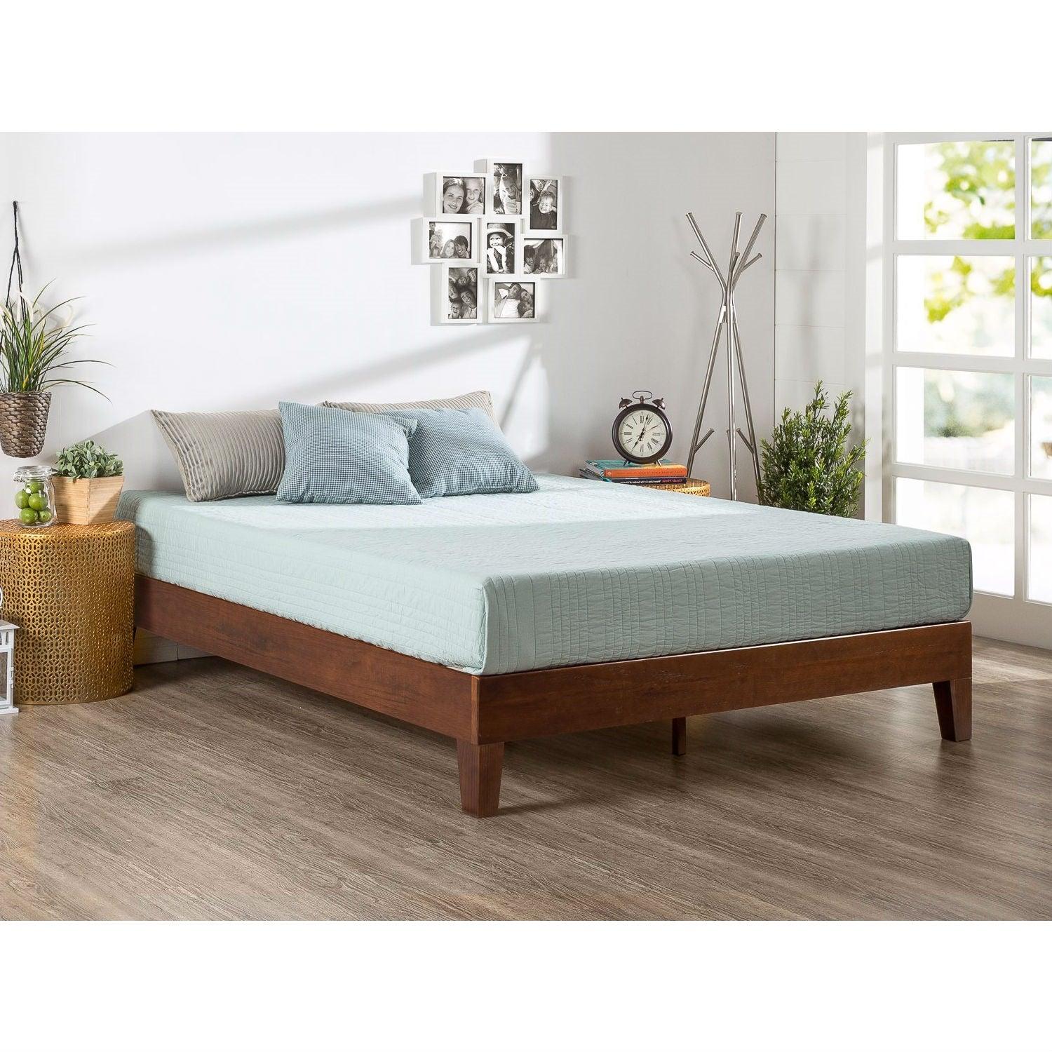 King size Low Profile Solid Wood Platform Bed Frame in Espresso Finish - PRHOMZ