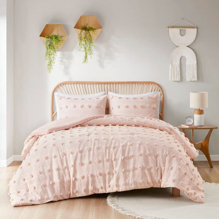 King / Cal King 3-Piece Pink Pompom Microfiber Comforter Set-0