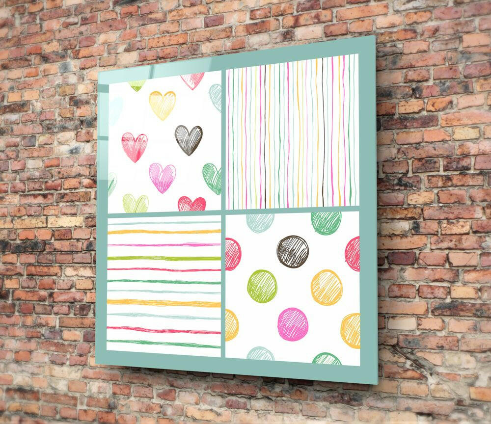 Colorful Hearts and Dots Kids Glass Wall Art