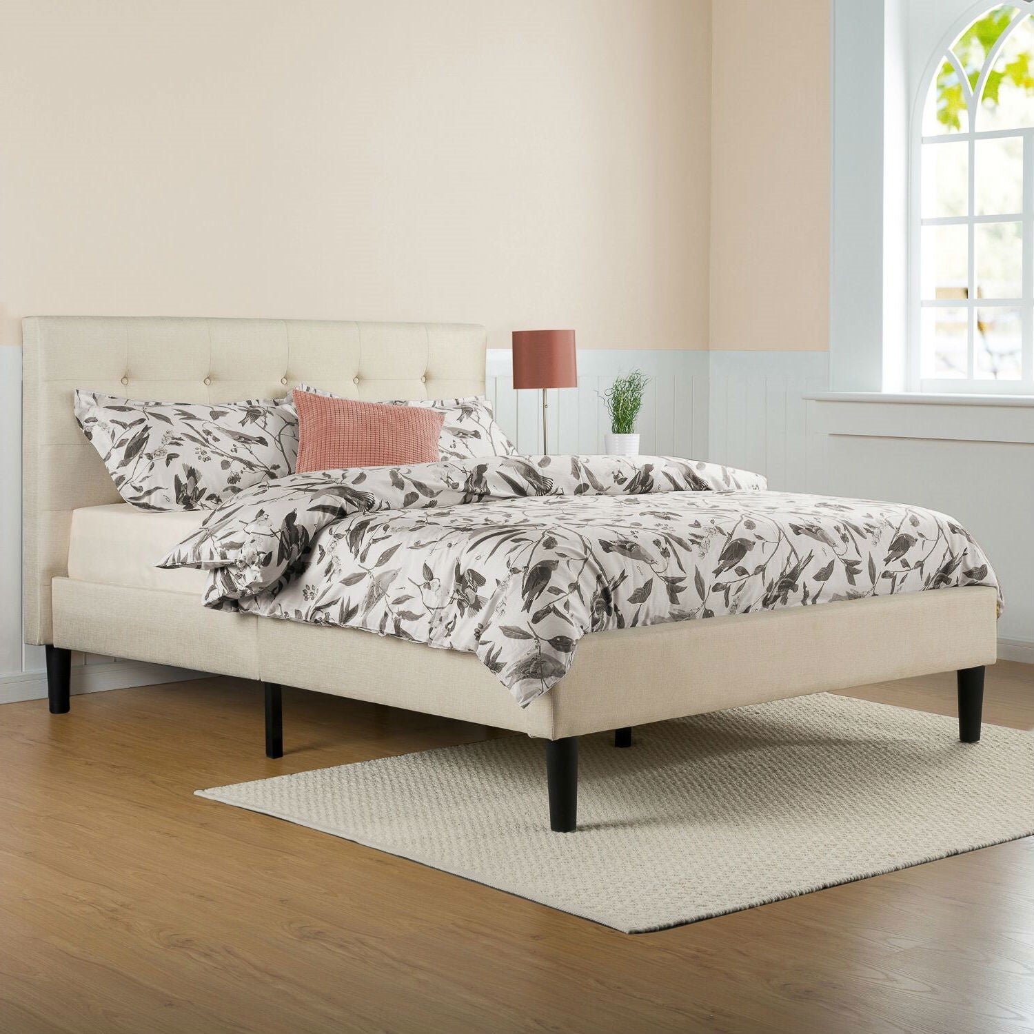 King size Taupe Beige Upholstered Platform Bed Frame with Headboard-1