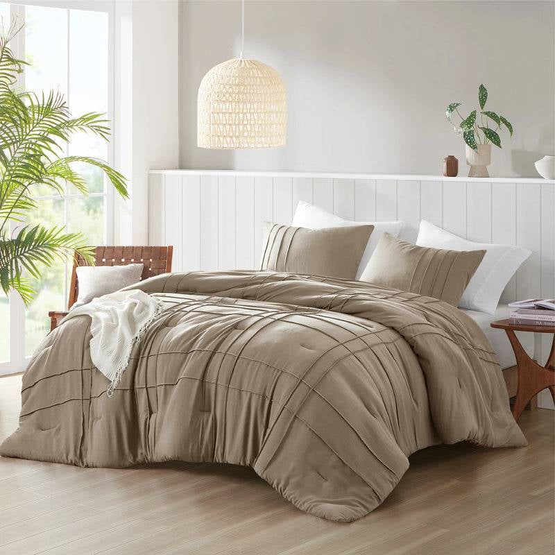 Twin/Twin XL Microfiber Pleated Soft Lightweight Comforter Set Tan Khaki-1