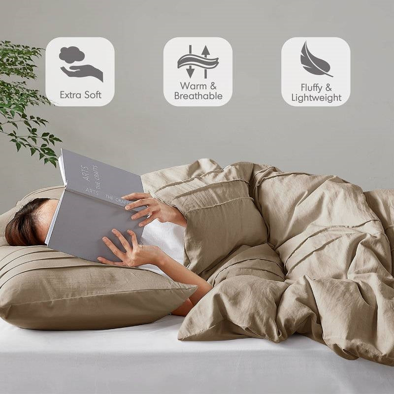 Twin/Twin XL Microfiber Pleated Soft Lightweight Comforter Set Tan Khaki-3