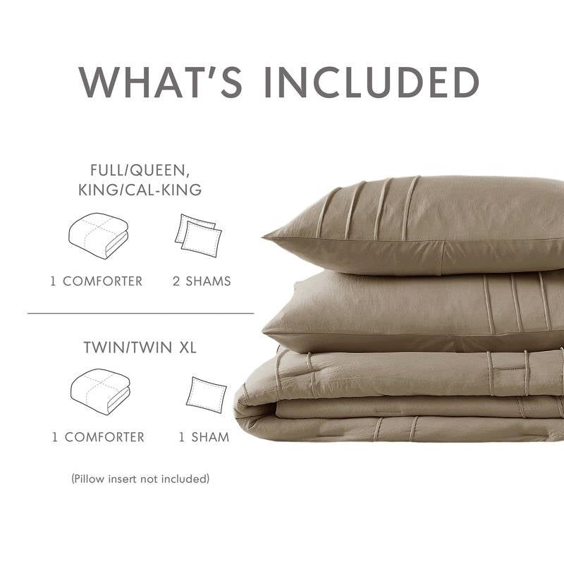 Twin/Twin XL Microfiber Pleated Soft Lightweight Comforter Set Tan Khaki-4