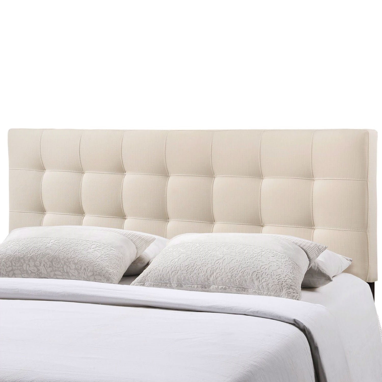 King size Off-White Ivory Fabric Button-Tufted Upholstered Headboard-1