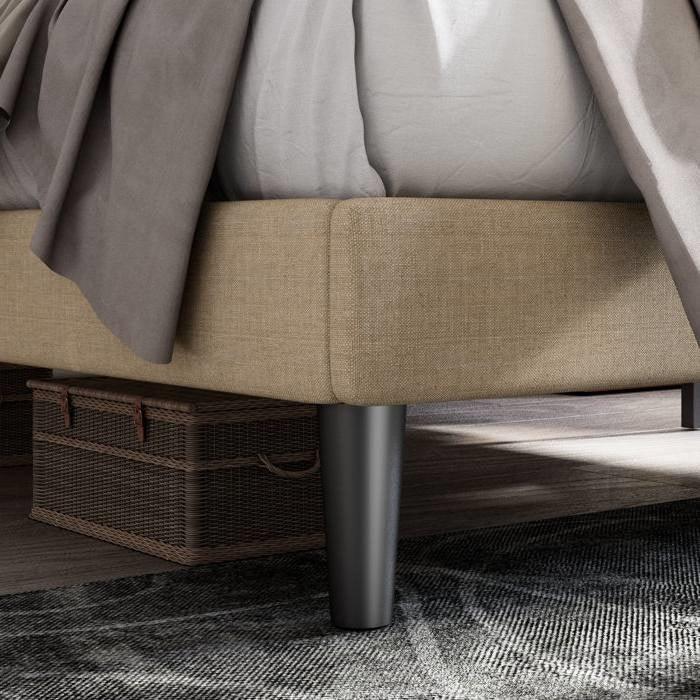 King Adjustable Height Platform Bed Frame with Beige Upholstered Headboard - PRHOMZ