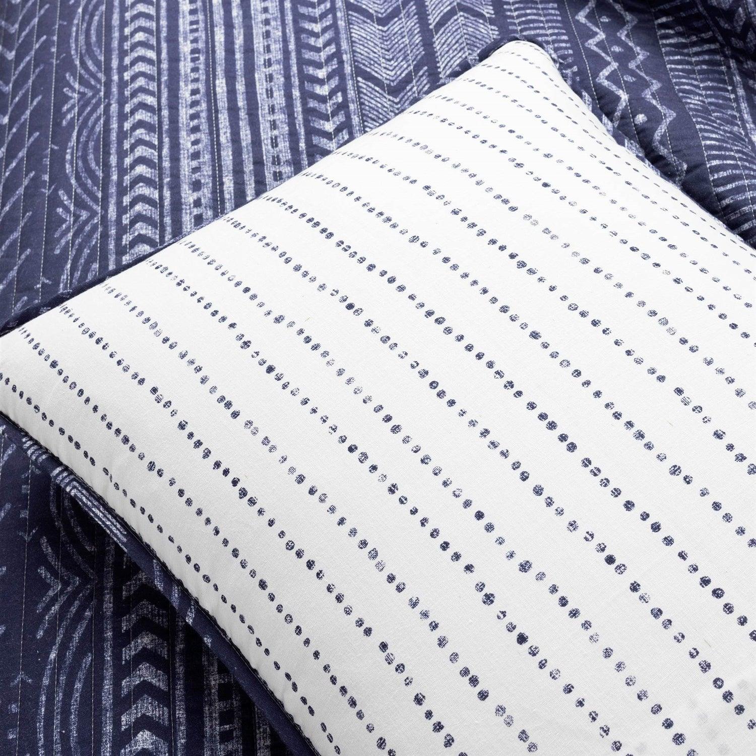 King size Scandinavian Chevron Navy Blue White Reversible Cotton Quilt Set - PRHOMZ