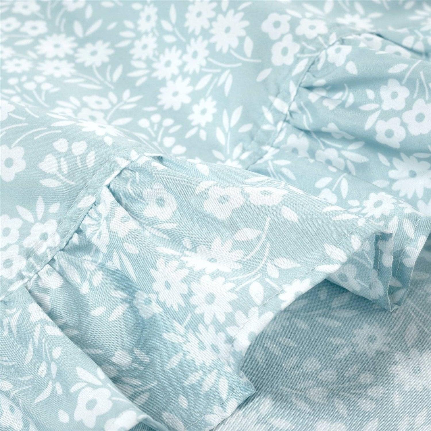 King Size Polyester Blue Ruffle Floral 6 Piece Sheet Set - PRHOMZ