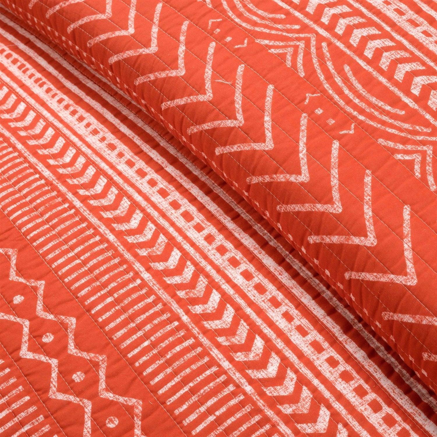 King size Scandinavian Chevron Orange White Stripe Reversible Cotton Quilt Set - PRHOMZ