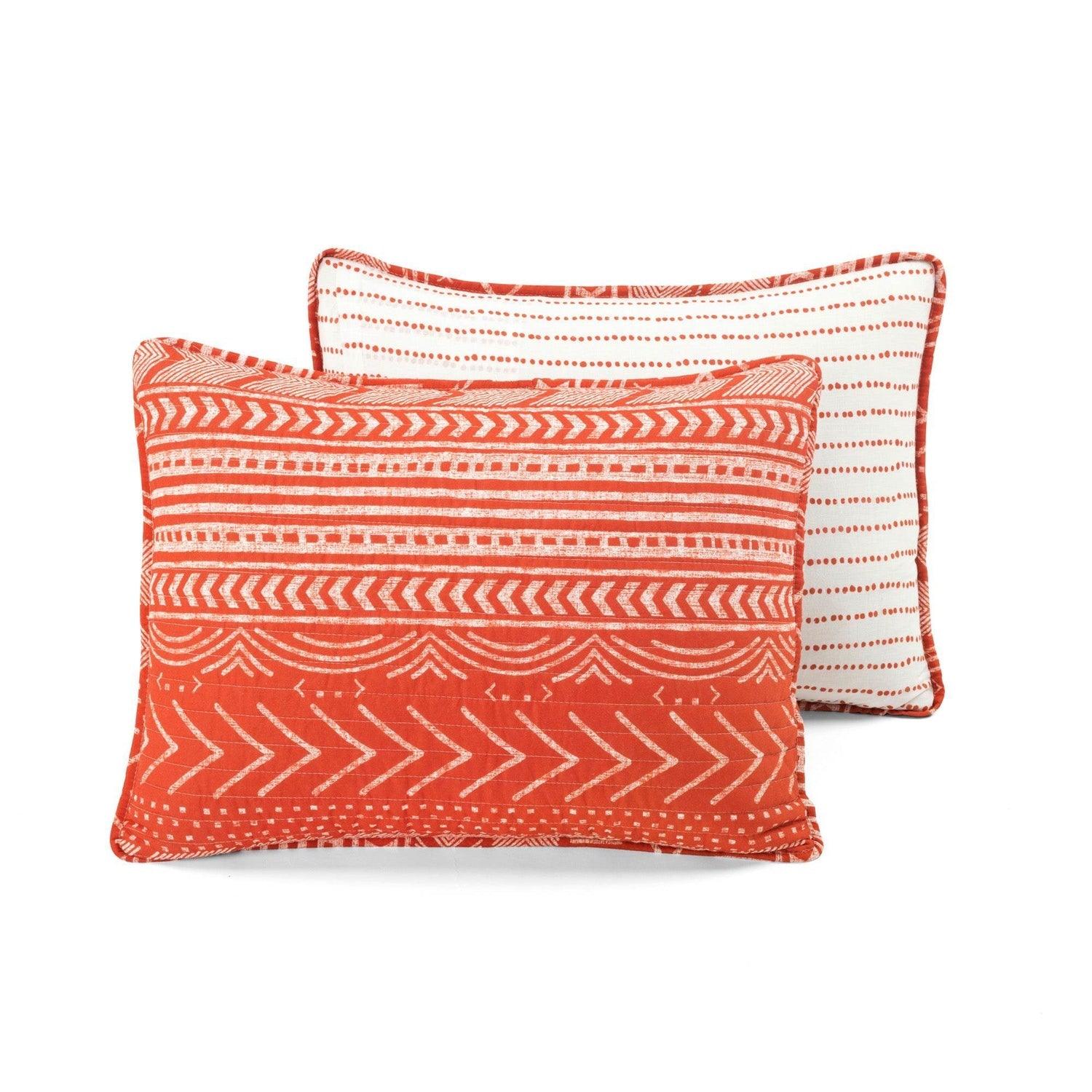King size Scandinavian Chevron Orange White Stripe Reversible Cotton Quilt Set - PRHOMZ