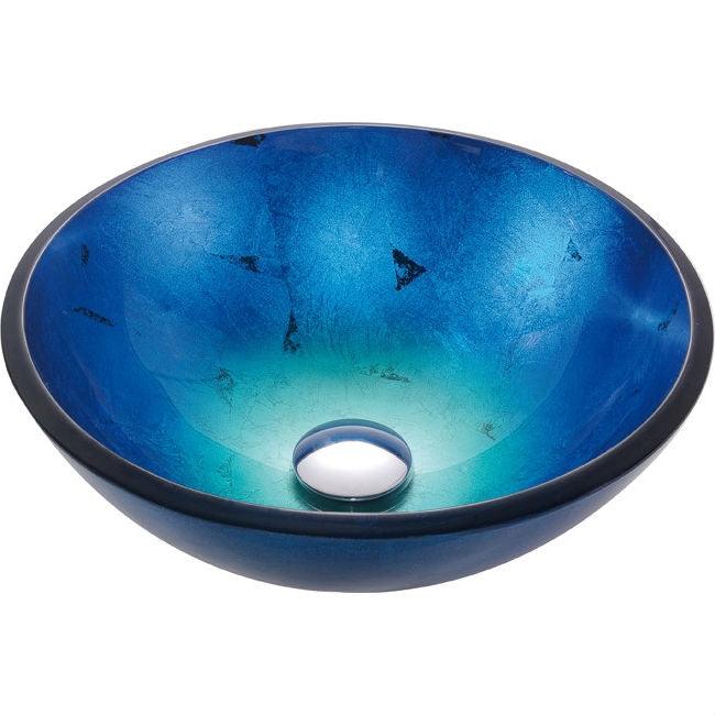 Round Blue Tempered Glass Vessel Bathroom Sink - PRHOMZ