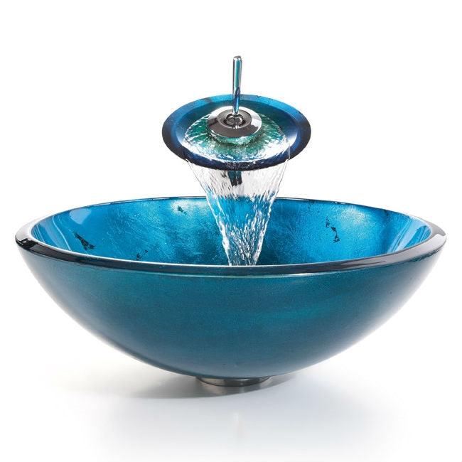 Round Blue Tempered Glass Vessel Bathroom Sink - PRHOMZ