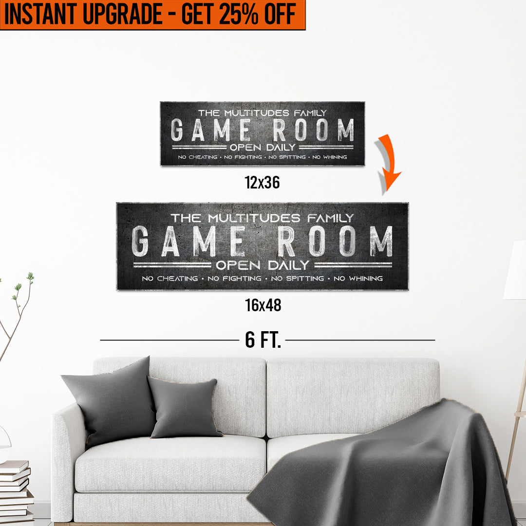 Upgrade Your 12x36 Inches (Style 3) 'Family Game Room' Canvas To 16x48 Inches