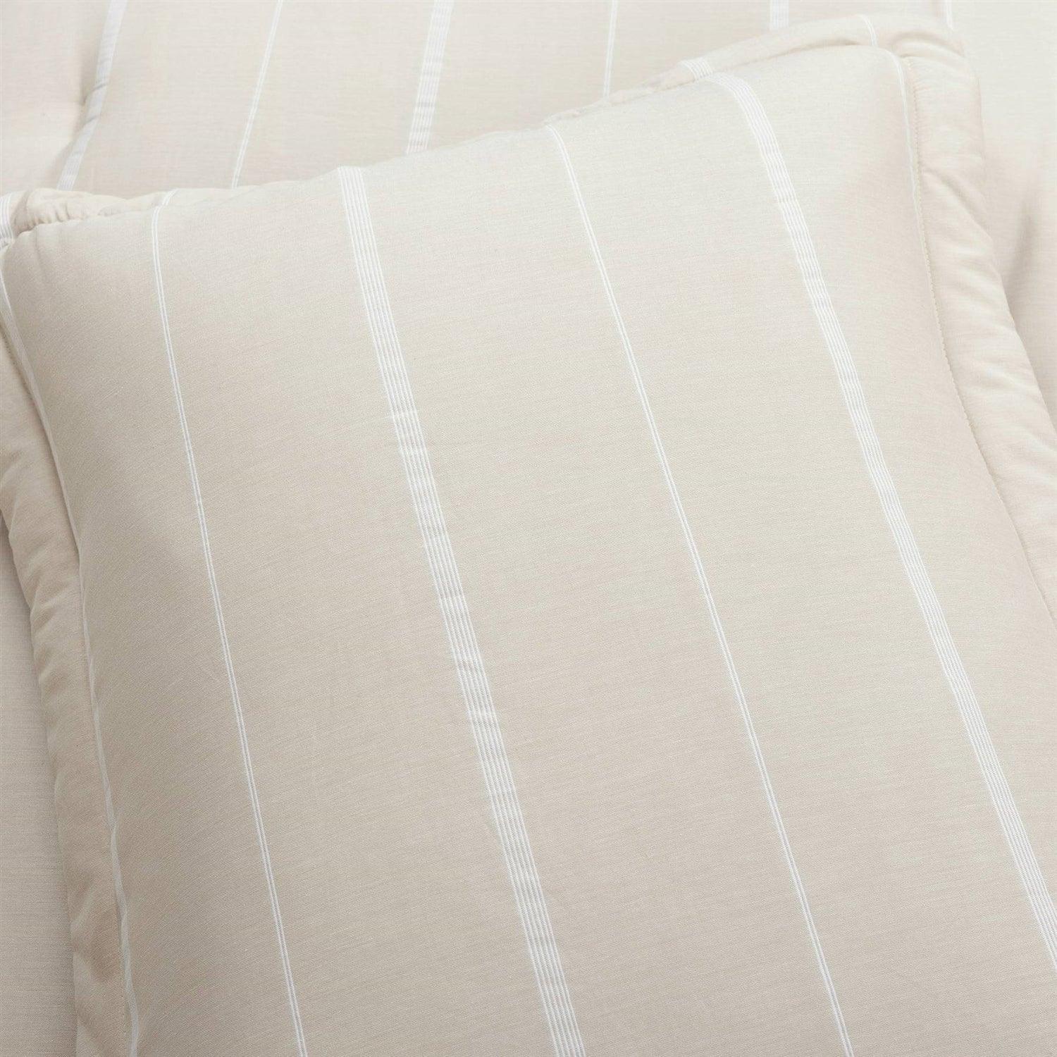 King/California King Beige Off-White Stripe Lightweight 3-Piece Comforter Set - PRHOMZ