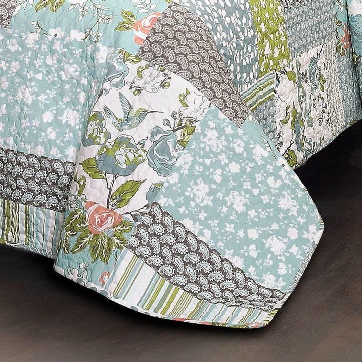 King Size Boho Floral Blue Cotton Lightweight Quilt Set - PRHOMZ
