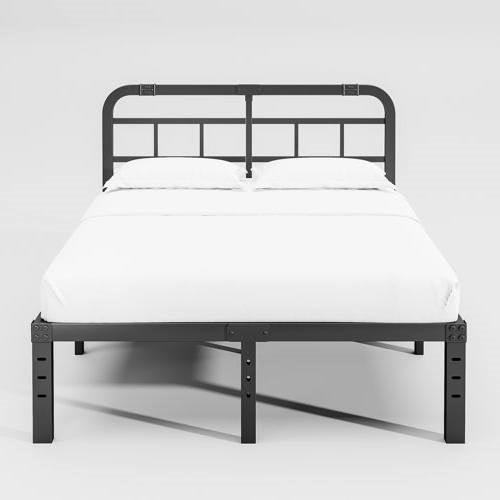 King Size Heavy Duty Black Metal Platform Bed Frame with Headboard - PRHOMZ