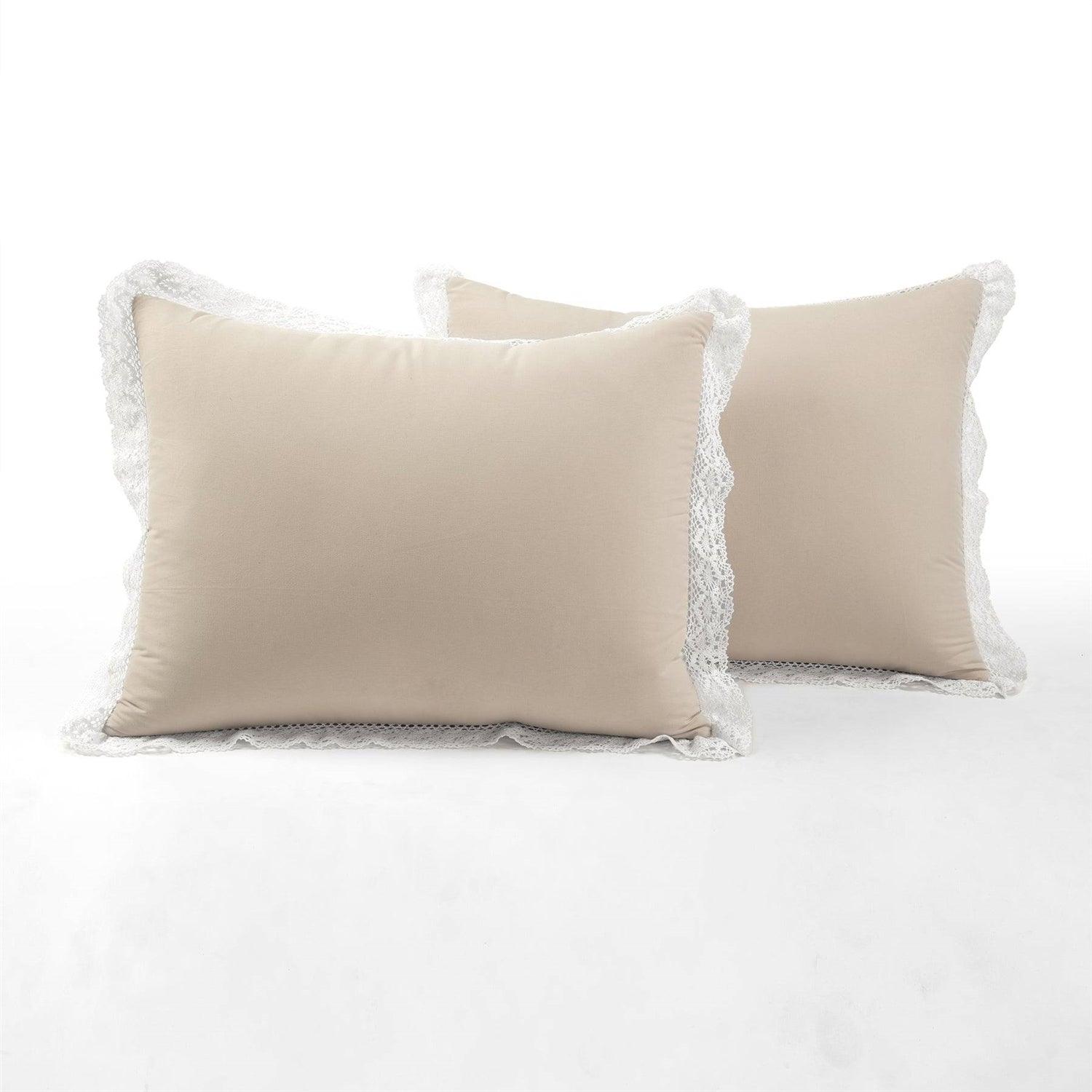 King French Country Beige Tan 5-Piece Lightweight Comforter Set with Lace Trim - PRHOMZ