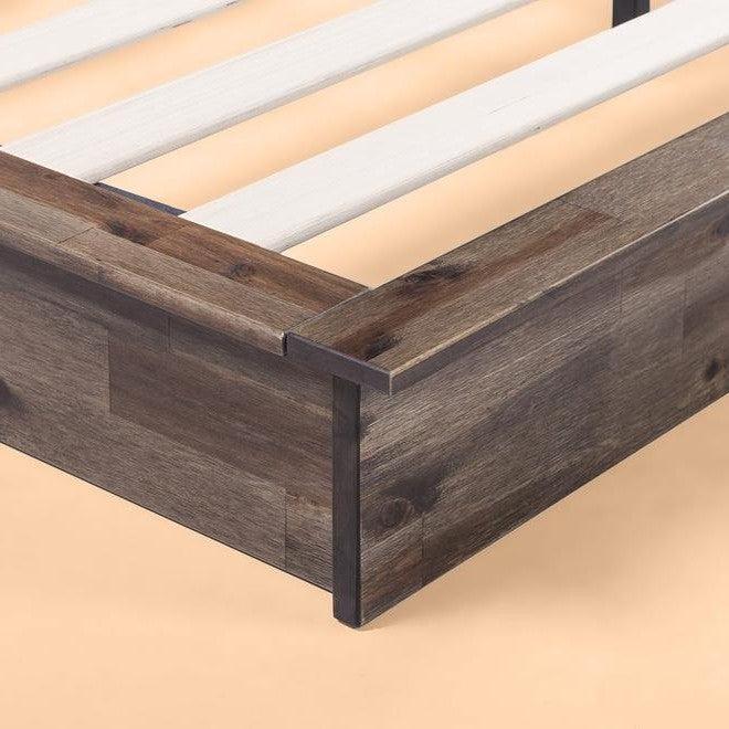 King size Farmhouse Wood Industrial Low Profile Platform Bed Frame - PRHOMZ