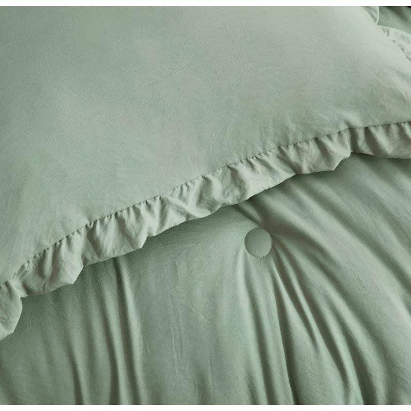 Oversized King Sage Microfiber 3-Piece Comforter Set with Ruffled Edge Trim - PRHOMZ