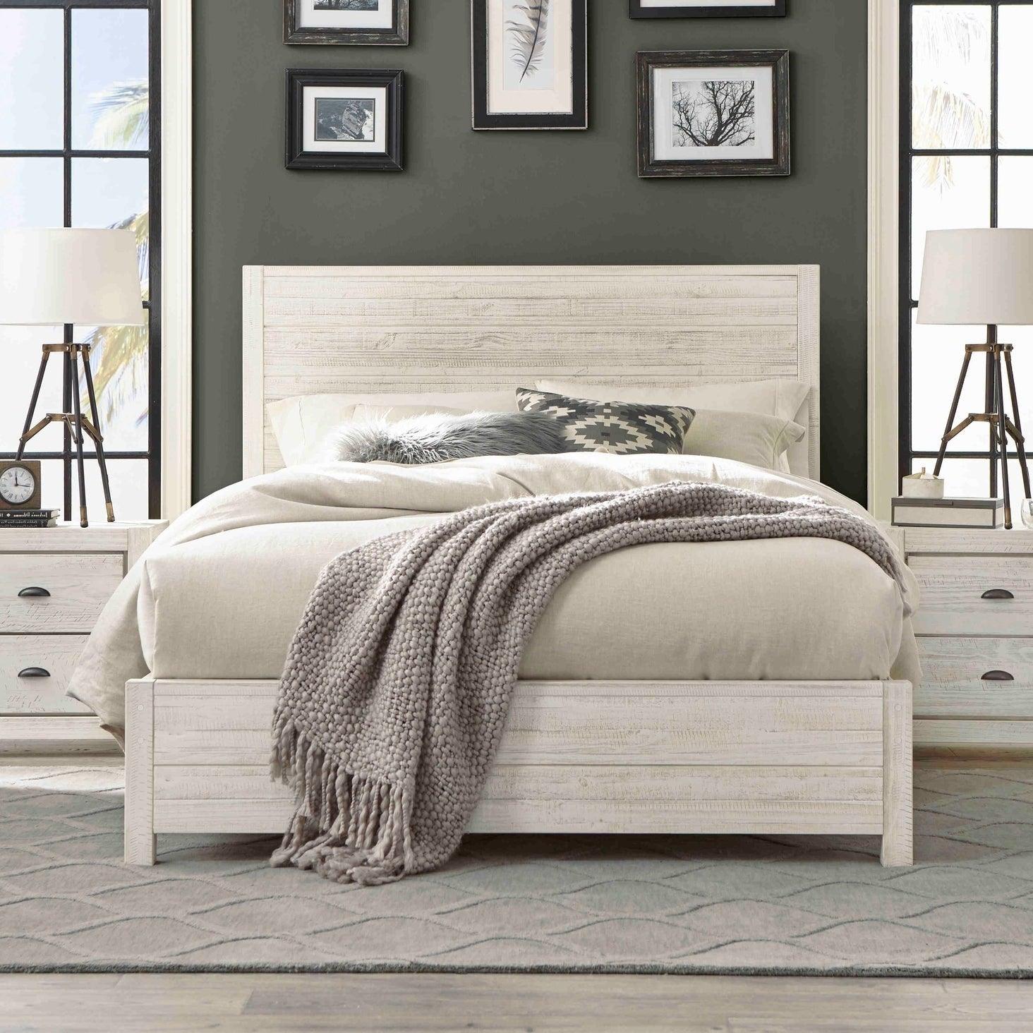 FarmHome Off White Solid Pine Platform Bed in King Size - PRHOMZ