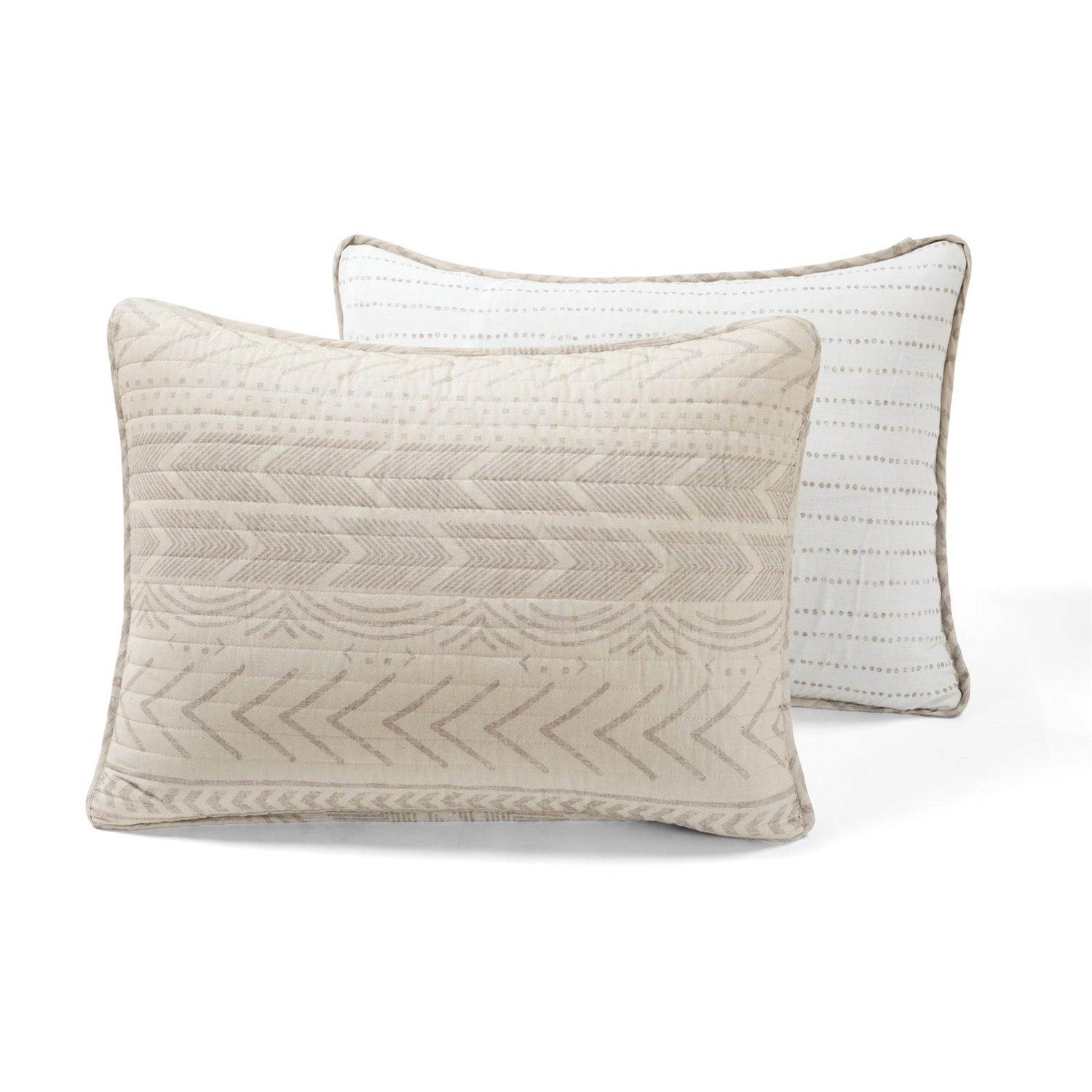 King Scandinavian Chevron Beige Tan White Reversible Cotton Quilt Set - PRHOMZ