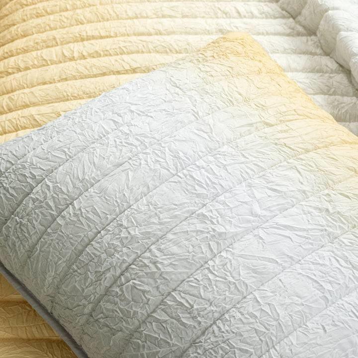 King size Yellow Orange Grey Lightweight Crinkle Fabric 3 Piece Quilt Set - PRHOMZ