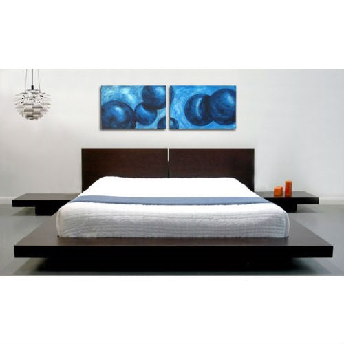 King Modern Japanese Style Platform Bed with Headboard and 2 Nightstands in Espresso-0