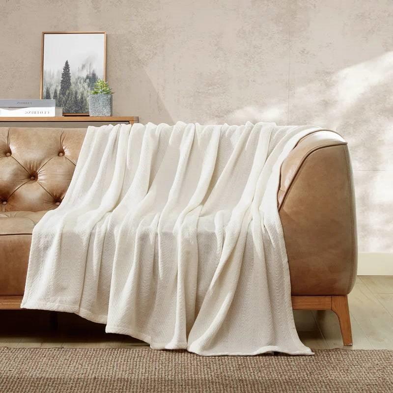 King size Cream Bone Lightweight 100-Percent Cotton Blanket - Machine Washable - PRHOMZ