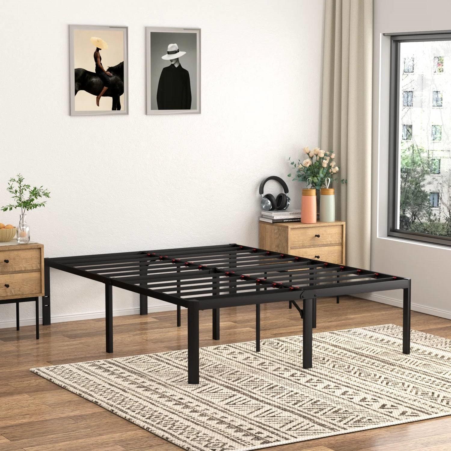 King 18-inch Rounded Edge Corners Metal Bed Frame with Under-bed Storage Space - PRHOMZ