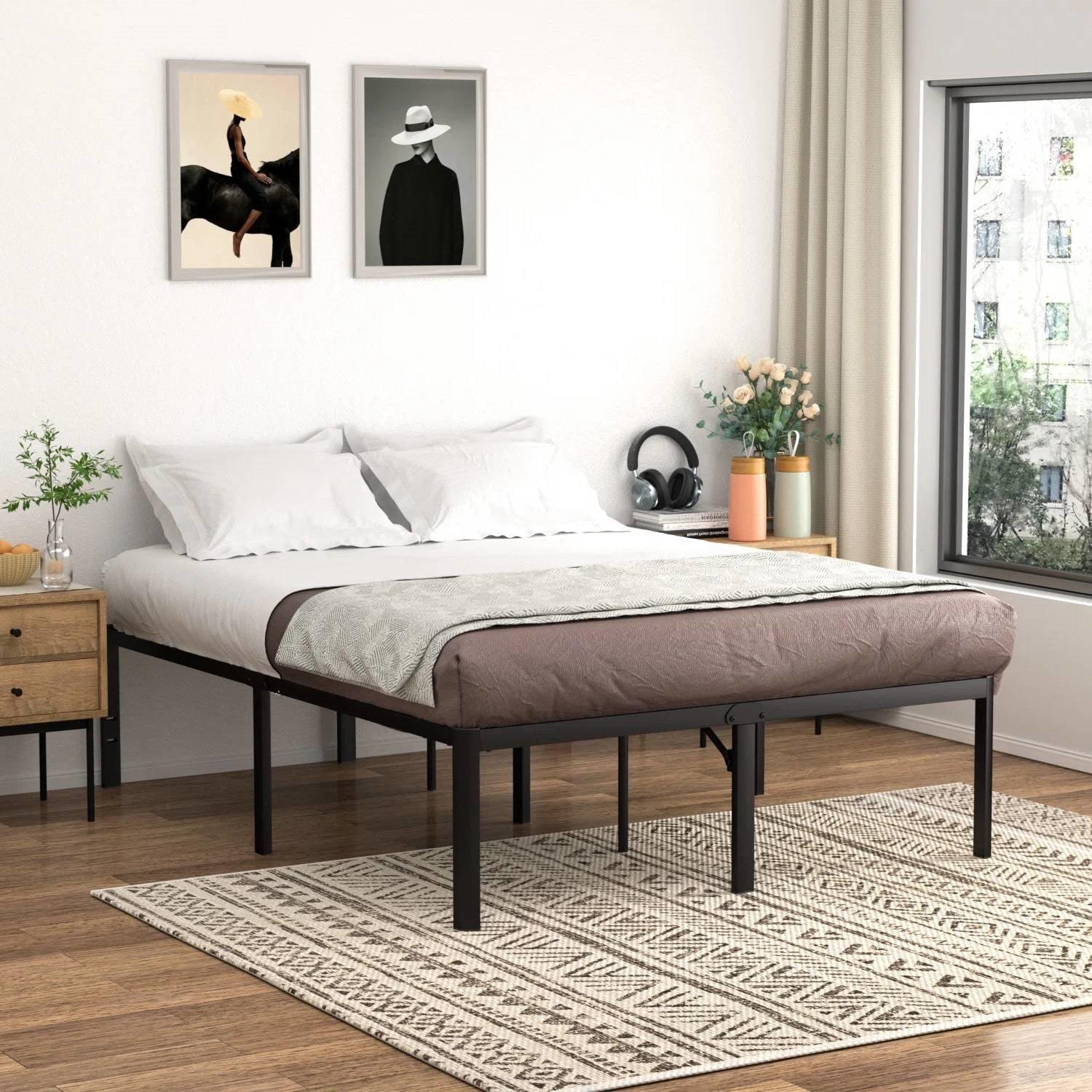 King 18-inch Rounded Edge Corners Metal Bed Frame with Under-bed Storage Space - PRHOMZ