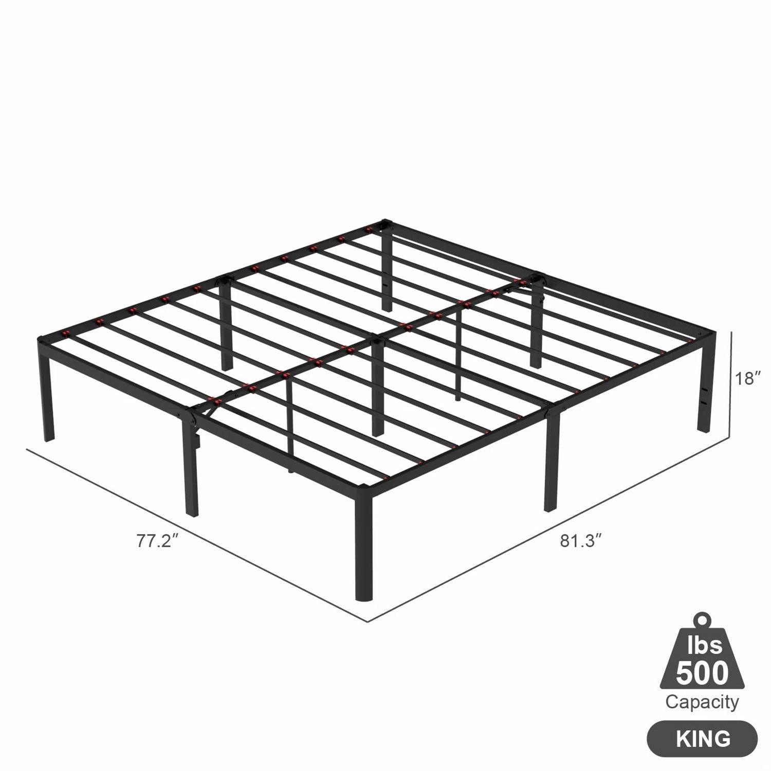 King 18-inch Rounded Edge Corners Metal Bed Frame with Under-bed Storage Space - PRHOMZ