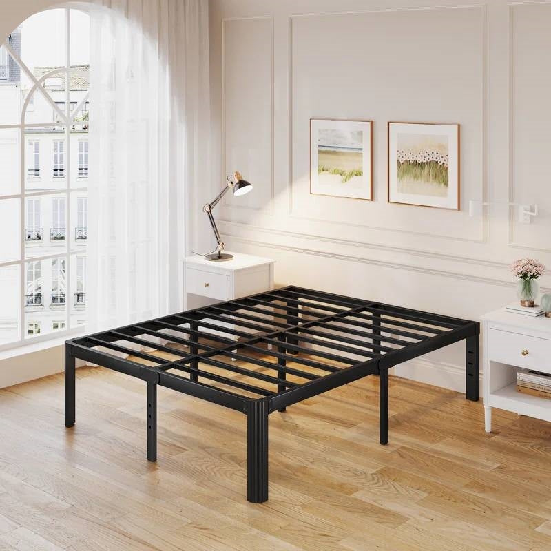 King size Heavy Duty Metal Bed Frame with Round Edge Legs - Headboard Compatible-0